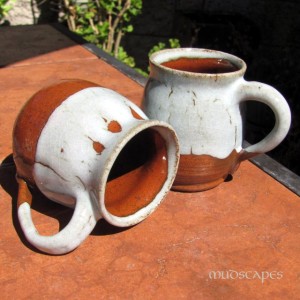 Shino and White Mugs - Mudscapes by Kathy Booker