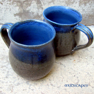 Intensely blue mugs - Mudscapes by Kathy Booker